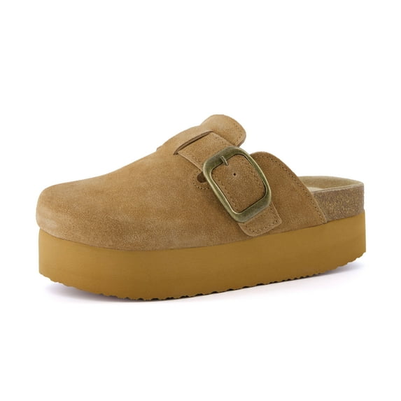 Cushionaire Women's Granola Genuine Suede Cork Footbed Platform Clog with +Comfort