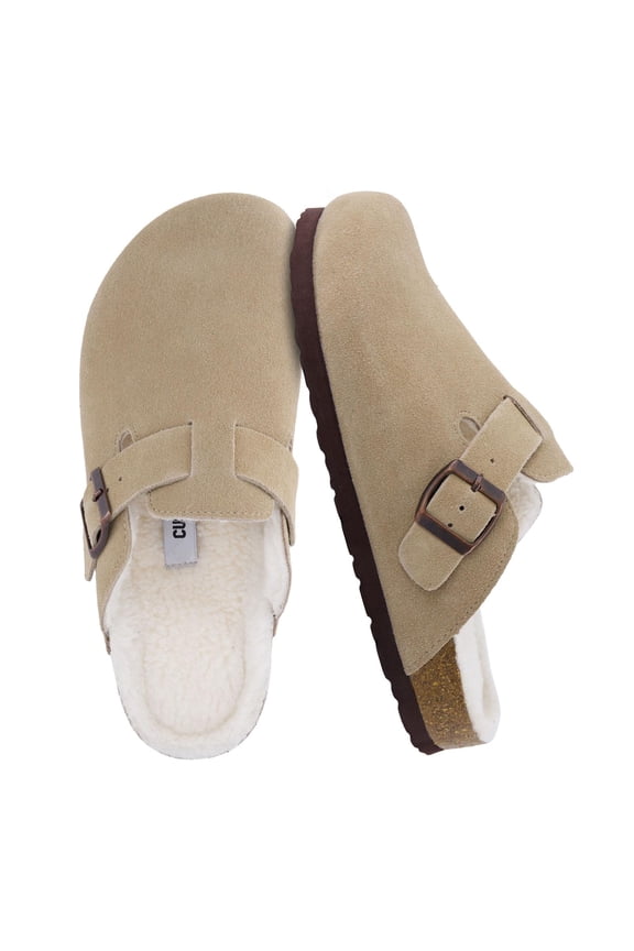 Women's Hana Cork footbed clog with Genuine Leather upper, Faux Fur lining, and +Comfort