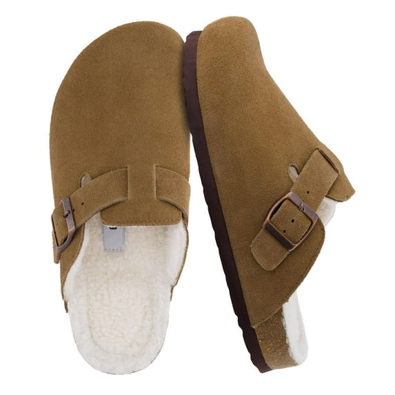 Cushionaire Hana Womens Fur Clogs | Comfortable Genuine Suede Clogs for Women with Faux Fur Lining | Slip On Potato Shoes with Cork Footbed & Arch Support | Memory Foam, Wide Widths Available