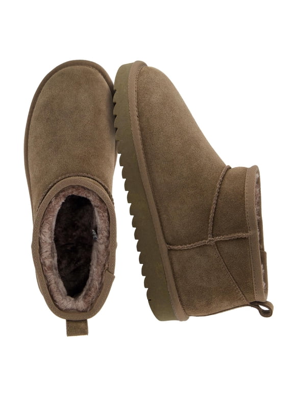 Hip 2 Genuine Suede Ankle Boots for Women, Cozy Faux Shearling Lining Pull On Winter Womens Boots