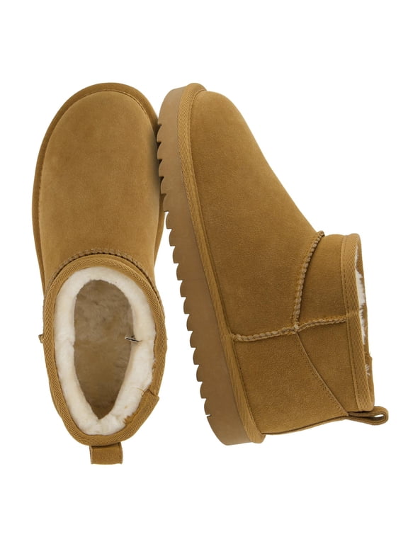 Hip 2 Genuine Suede Ankle Boots for Women, Cozy Faux Shearling Lining Pull On Winter Womens Boots