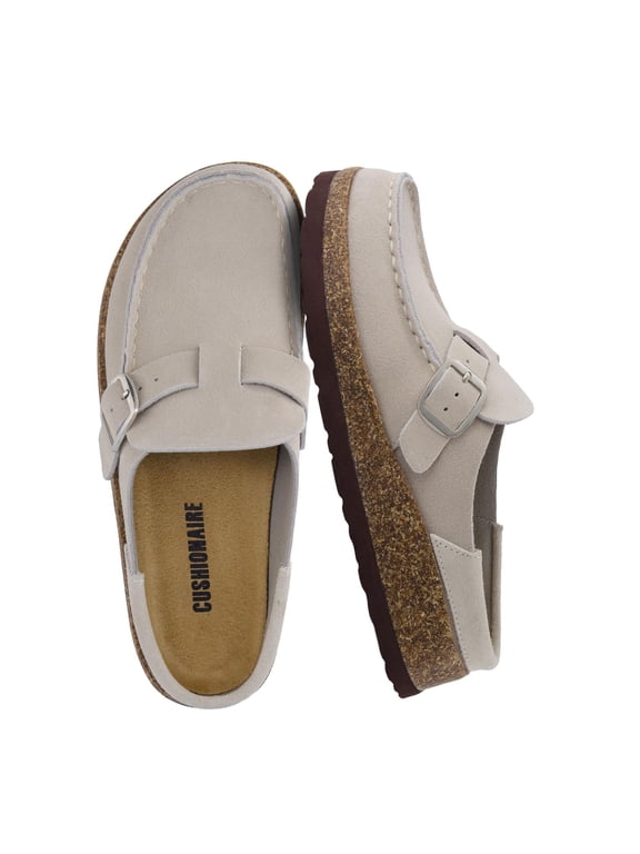 Hobby Genuine Leather Suede Mule Clogs for Women with Buckle Strap and Cork Footbed | Women's Slip On Shoes with Supportive All-Day Comfort