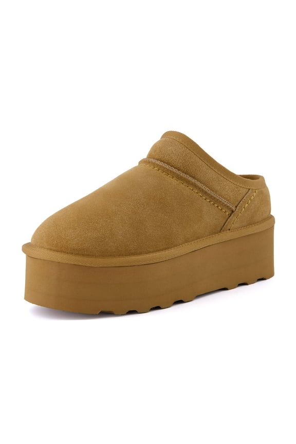 Women's Huggy Genuine Suede Cozy Platform Mule +Memory Foam