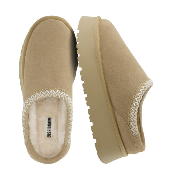 Cushionaire Kabuki Platform Boots Genuine Suede Fuzzy Mule Slippers for Women with Memory Foam | Indoor/Outdoor Womens Slippers | Wide Widths Available