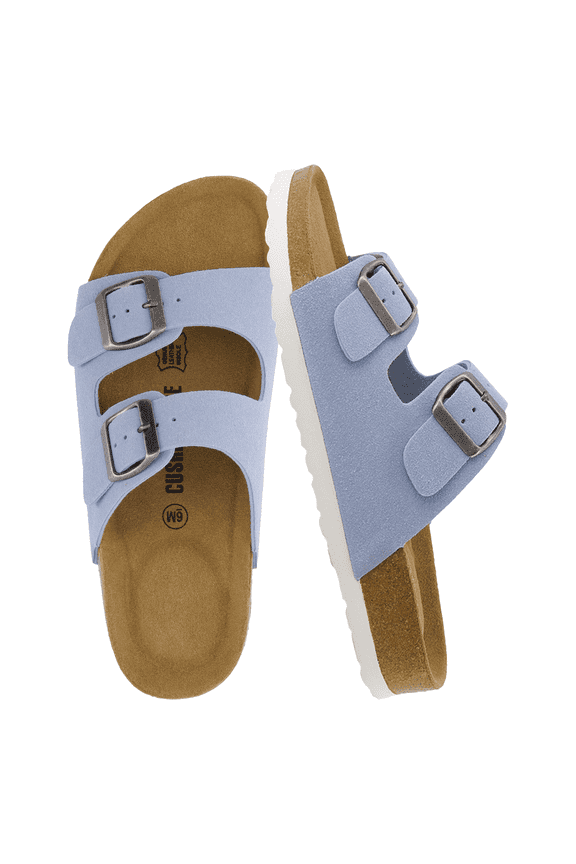 Lane Cork Footbed Sandals for Women – Comfortable Double Buckle Slip-On with Genuine Suede Footbed & Arch Support | Slides for Women