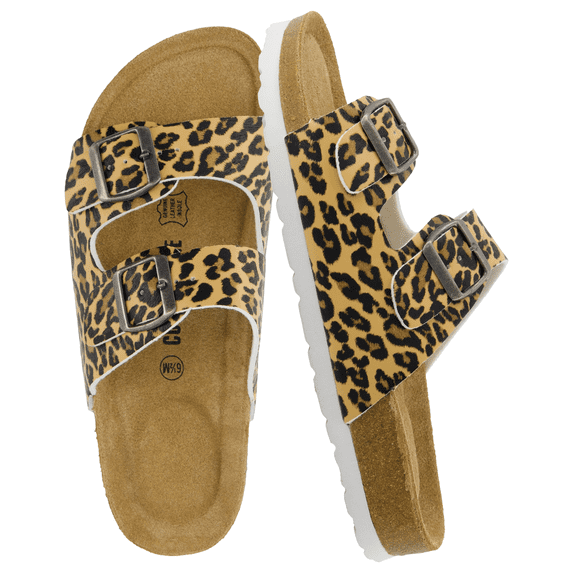 Cushionaire Lane Cork Footbed Sandals for Women – Comfortable Double Buckle Slip-On with Genuine Suede Footbed & Arch Support Slides for Women Footwear