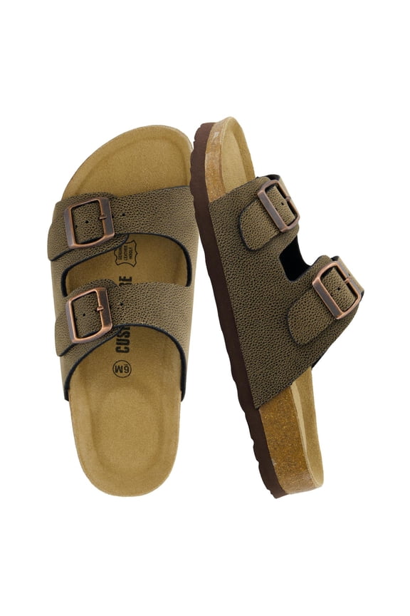 Lane Cork Footbed Sandals for Women – Comfortable Double Buckle Slip-On with Genuine Suede Footbed & Arch Support Slides for Women Footwear