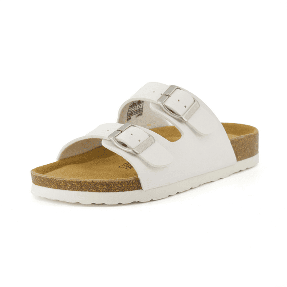 Cushionaire Women's Lane Cork Footbed Sandal – Comfortable Double Buckle Slip-On with Genuine Suede Footbed & Arch Support Slide Sandals for Women