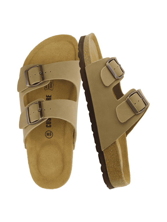 Lane Cork Footbed Sandals for Women – Comfortable Double Buckle Slip-On with Genuine Suede Footbed & Arch Support | Slides for Women