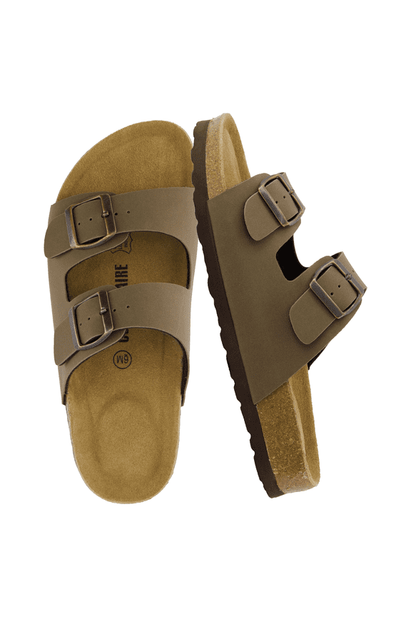 Lane Cork Footbed Sandals for Women – Comfortable Double Buckle Slip-On with Genuine Suede Footbed & Arch Support Slides for Women Footwear