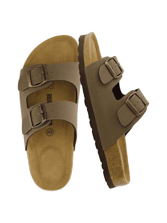 Lane Cork Footbed Sandals for Women – Comfortable Double Buckle Slip-On with Genuine Suede Footbed & Arch Support | Slides for Women