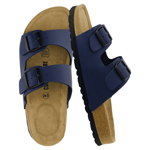 Cushionaire Lane Cork Footbed Sandals for Women – Comfortable Double Buckle Slip-On with Genuine Suede Footbed & Arch Support | Slides for Women