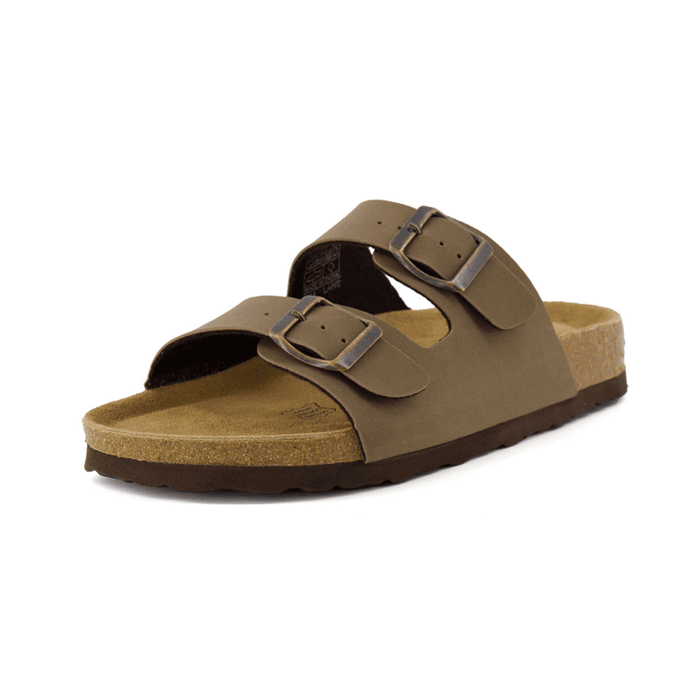 CUSHIONAIRE Women's Cork Footbed Sandals, Double Buckle Slip-On