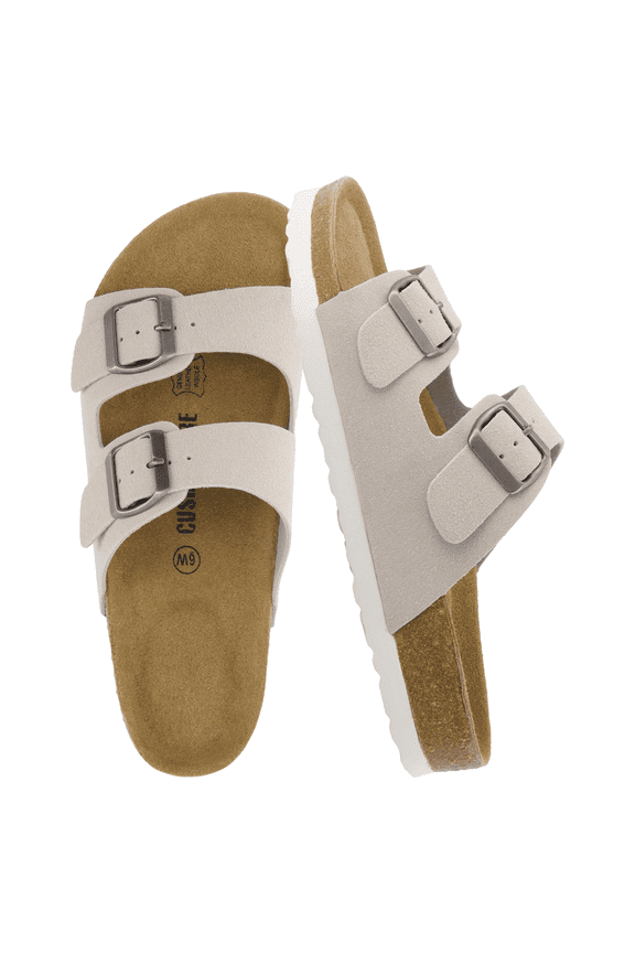Lane Cork Footbed Sandals for Women – Comfortable Double Buckle Slip-On with Genuine Suede Footbed & Arch Support Slides for Women Footwear