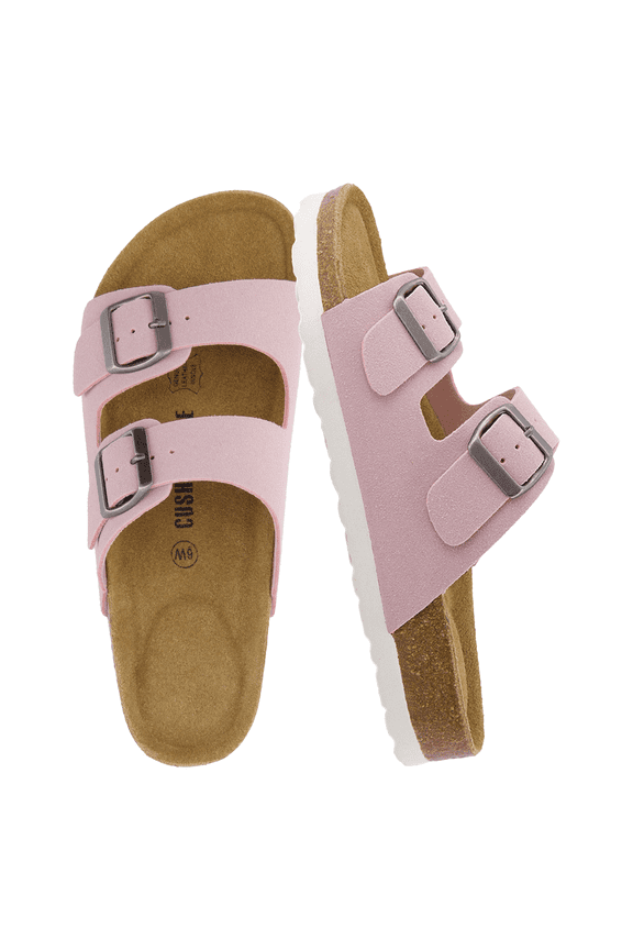 Lane Cork Footbed Sandals for Women – Comfortable Double Buckle Slip-On with Genuine Suede Footbed & Arch Support Slides for Women Footwear