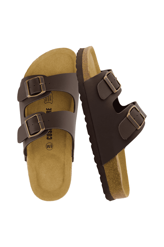 Lane Cork Footbed Sandals for Women – Comfortable Double Buckle Slip-On with Genuine Suede Footbed & Arch Support Slides for Women Footwear