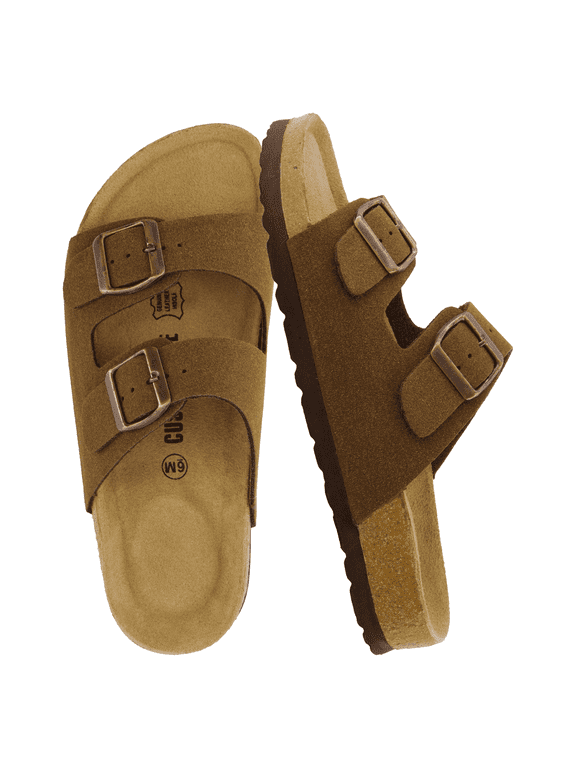 Lane Cork Footbed Sandals for Women – Comfortable Double Buckle Slip-On with Genuine Suede Footbed & Arch Support | Slides for Women