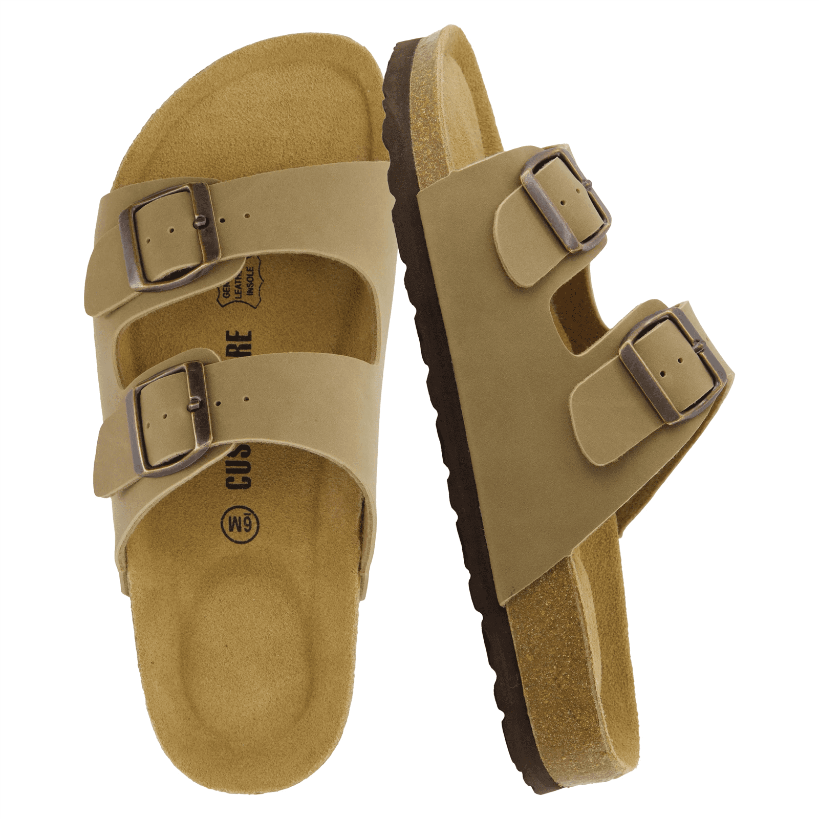 Lane Cork Footbed Sandals for Women – Comfortable Double Buckle Slip-On with Genuine Suede Footbed & Arch Support Slides for Women Footwear