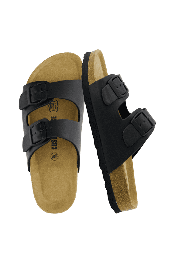 Lane Cork Footbed Sandals for Women – Comfortable Double Buckle Slip-On with Genuine Suede Footbed & Arch Support | Slides for Women