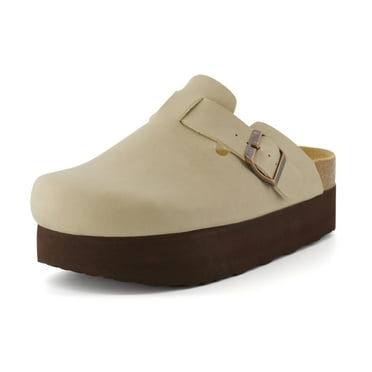 Cushionaire Women's Loom Cork Footbed Platform Clog – Comfortable Vegan Leather, Arch Support, All-Day Comfort