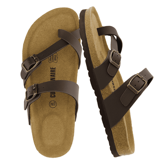 Cushionaire Luna Cork Footbed Sandals for Women – Comfortable Slip-On Women's Shoes with Genuine Suede Footbed & Arch Support | Slides for Women