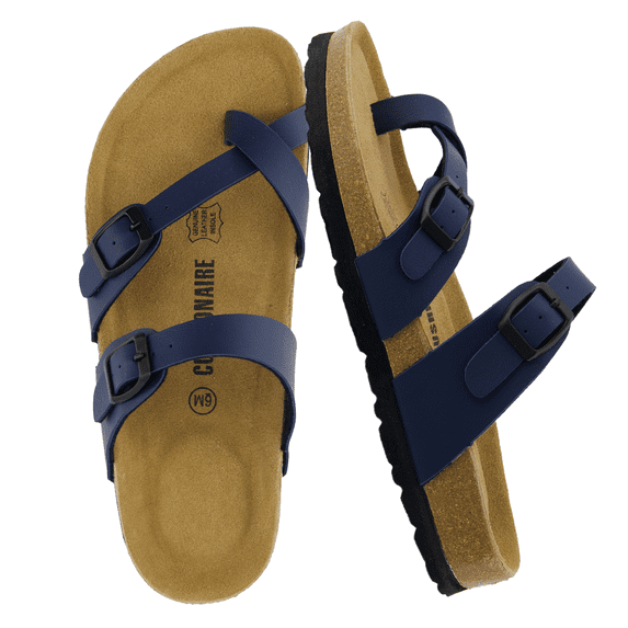 Cushionaire Luna Cork Footbed Sandals for Women – Comfortable Slip-On Women's Shoes with Genuine Suede Footbed & Arch Support | Slides for Women