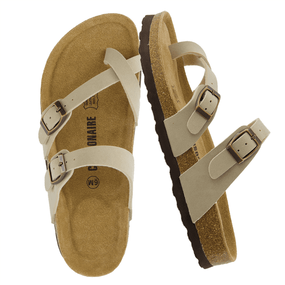 Cushionaire Luna Cork Footbed Sandals for Women – Comfortable Slip-On Women's Shoes with Genuine Suede Footbed & Arch Support | Slides for Women