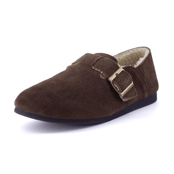 Cushionaire Nest Genuine Suede Slip On Shoes For Women | Cozy Faux Shearling Lined Clogs With Memory Foam Padding | Adjustable Buckle Comfort Clogs With Non Slip Sole