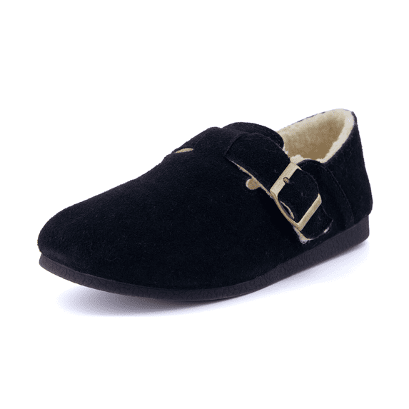 Cushionaire Nest Genuine Suede Slip On Shoes For Women | Cozy Faux Shearling Lined Clogs With Memory Foam Padding | Adjustable Buckle Comfort Clogs With Non Slip Sole