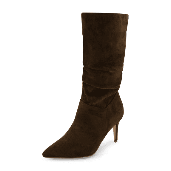 Cushionaire Women's Porsha Slouchy Vegan Suede Mid-Calf Scrunch Boot with Pointed Toe, Memory Foam & 3-Inch Heel | Wide Widths Available