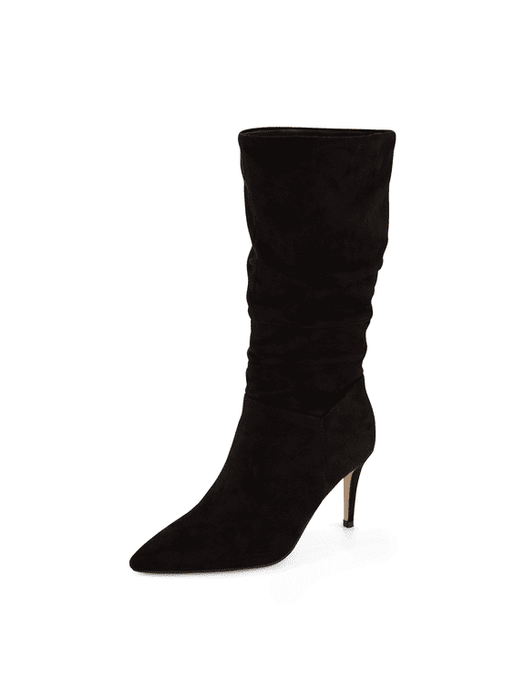 Women's Porsha Slouchy Vegan Suede Mid-Calf Scrunch Boot with Pointed Toe, Memory Foam & 3-Inch Heel | Wide Widths Available