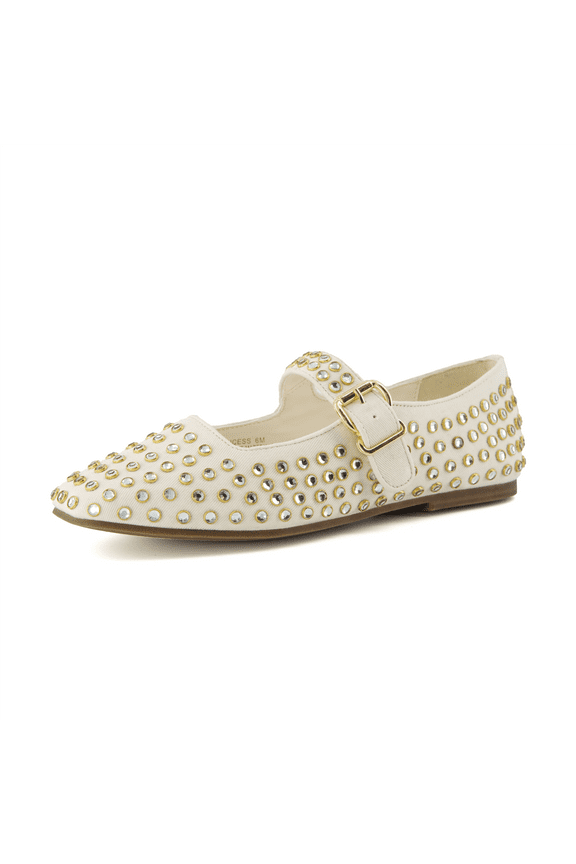 Women’s Princess Studded Mary Jane Flats – Elegant Buckle Strap Shoes with Memory Foam, Wide Widths Available