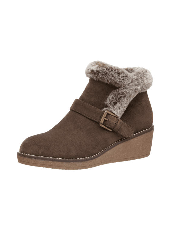 Women's Rhodes Faux Suede Winter Booties – Fur Boots for Women with Memory Foam, Comfy Boots with Faux Fur, Side Zipper, 2-Inch Wedge Heel, Wide Widths Available