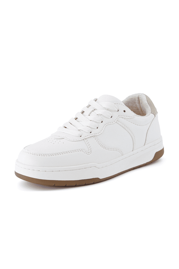 Women's Serve Lace Up Casual Sneakers for Women - Vegan Leather Low Top Tennis Shoe with Memory Foam Padded Insoles, Color Contrast Heel Tab and Gum Outsole