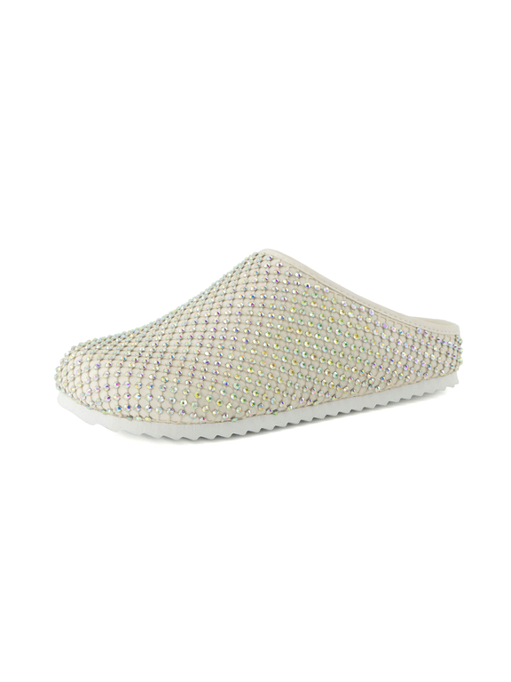 Shimmer Rhinestone Bling Footbed Clogs for Women | Sparkly Slip on Clogs with Comfort Padding | Stylish Everyday Clogs for Casual Outfits