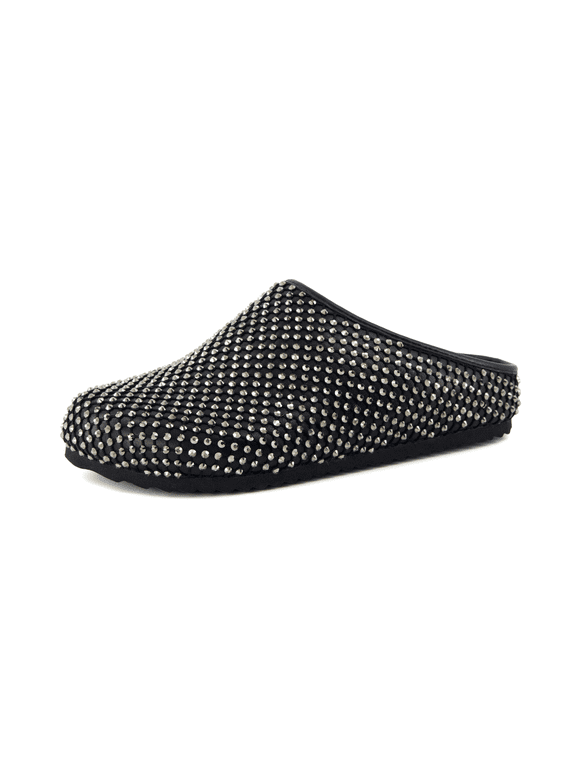 Shimmer Rhinestone Bling Footbed Clogs for Women | Sparkly Slip on Clogs with Comfort Padding | Stylish Everyday Clogs for Casual Outfits