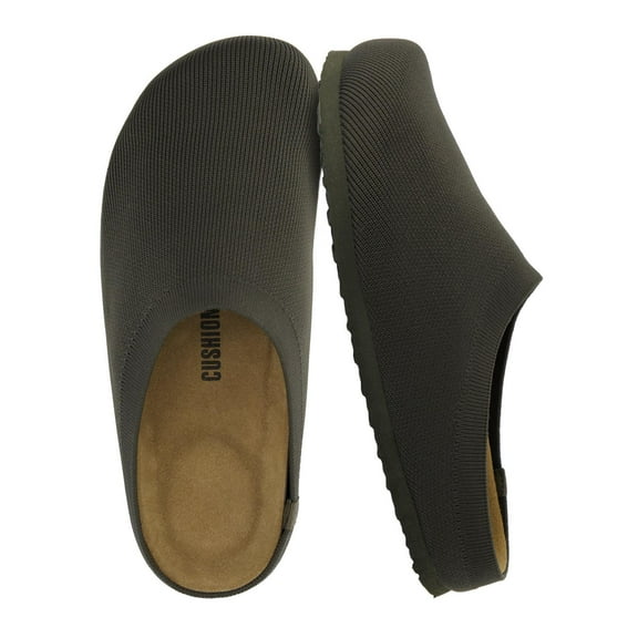 Cushionaire Women's Sils Knit Cork Footbed Clog - Soft Stretch Knit, Genuine Suede Insole Slip-On Clogs for Women with Comfort
