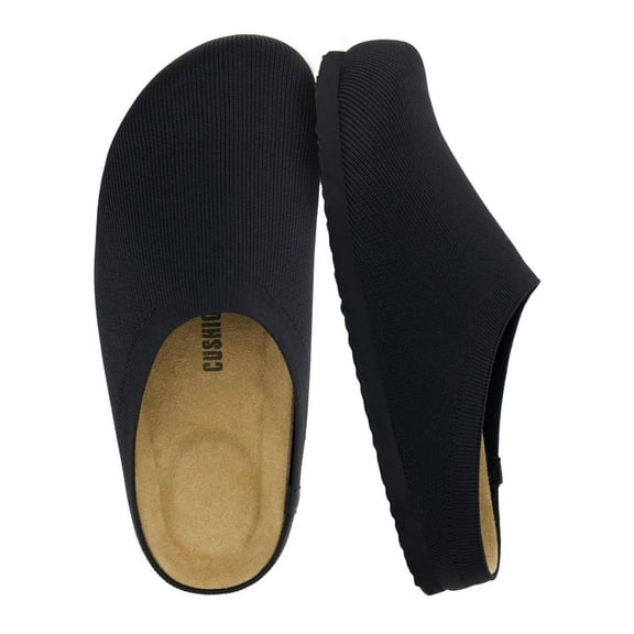 Cushionaire Women's Sils Knit Cork Footbed Clog - Soft Stretch Knit, Genuine Suede Insole Slip-On Clogs for Women with  Comfort