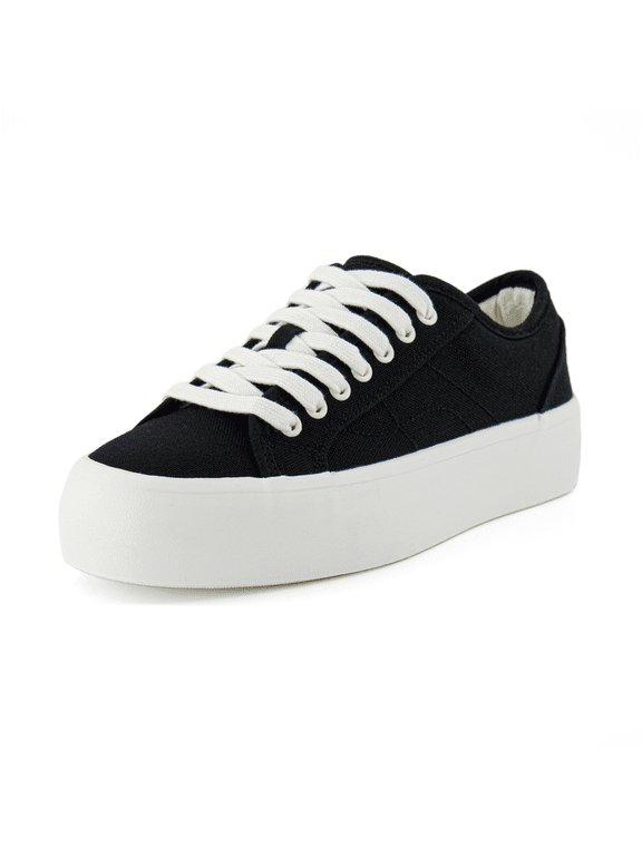 Tag Low Top Canvas Platform Sneakers for Women | Fashion Basic Lace Up Tennis Shoes with Memory Foam Cushioned Insoles for Extra Comfort