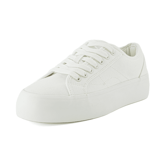 Cushionaire Tag Low Top Canvas Platform Sneakers for Women | Fashion Basic Lace Up Tennis Shoes with Memory Foam Cushioned Insoles for Extra Comfort