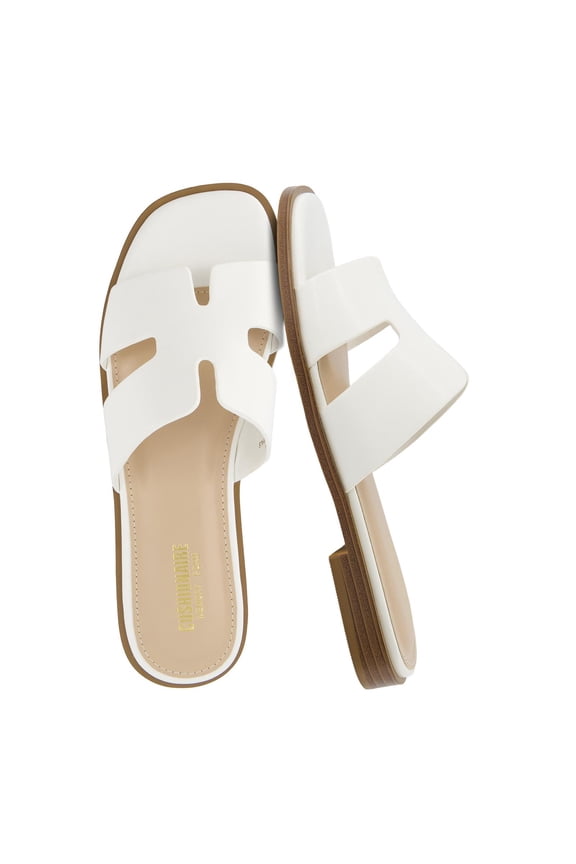 Voyage Cutout Strap Slides for Women - Slip On Summer Flats, Comfortable and Trendy Vacation Style Sandals for Women