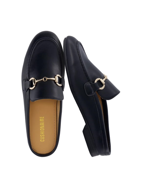Yummy Slip On Womens Mules, Business Casual Loafers for Women with Low Heel and Metal Chain Detail