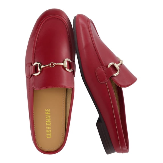 Cushionaire Yummy Slip On Womens Mules, Business Casual Loafers for Women with Low Heel and Metal Chain Detail