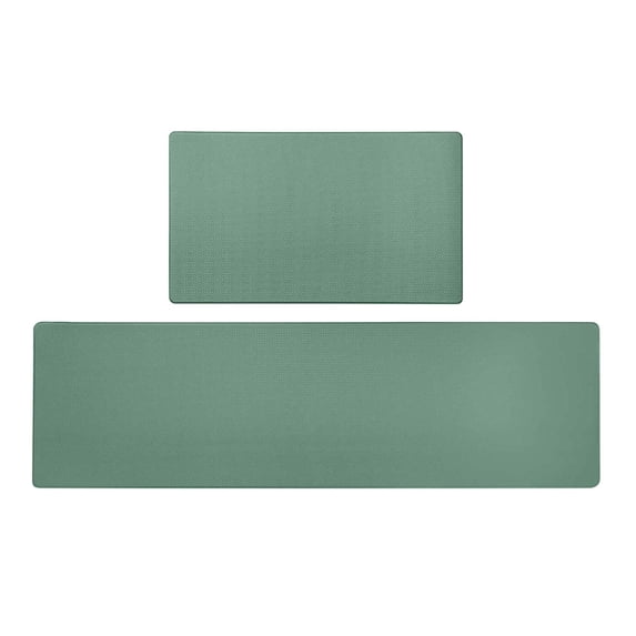 Cushioned Anti-Fatigue Kitchen Floor Mats, Pvc Leather, Non Skid Backing, Foot Comfort, Residential Cooking, Solid Green,