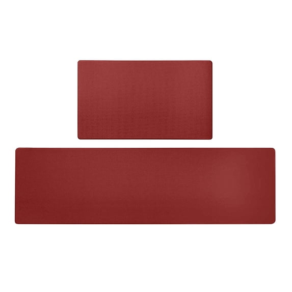 Cushioned Anti-Fatigue Kitchen Floor Mats, Thick Pvc Leather, Stain Blocking, Standing Comfort, Daily Cooking, Red, Long Runner, 2 Pc