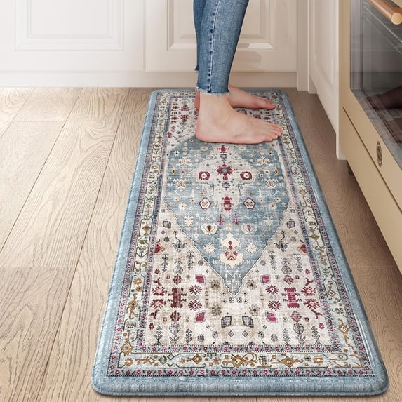Cushioned Anti Fatigue Mats for Kitchen Floor, Comfort Kitchen Floor Mats Non Slip Kitchen Rugs for Office, Laundry, Sink, 17\u201dx47\u201dAqua Standing Desk Mat Waterproof