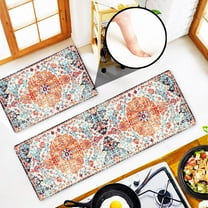 Cushioned Anti Fatigue Orange Boho Kitchen Rugs and Mats for Floor Set of 2, Modern Farmhouse Boho Kitchen Decor Non Slip Mats Washable, Non Skid Kitchen Runner Rug Office Standing Mat