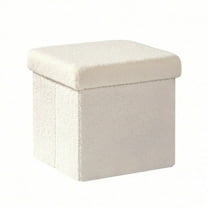 Cushioned Fabric Ottoman Hidden Storage Chest Footrest Chair, Padded Seat for Bedroom, Dorm, Loft, Living Room, Entryway, Hallway, Boucle, 15.7" Cube