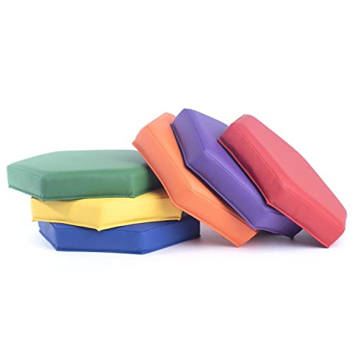 Cushioned Floor Seats - Set of 6 Hexagon Spot Markers for Early Childhood Floor Time - Flexible Seating