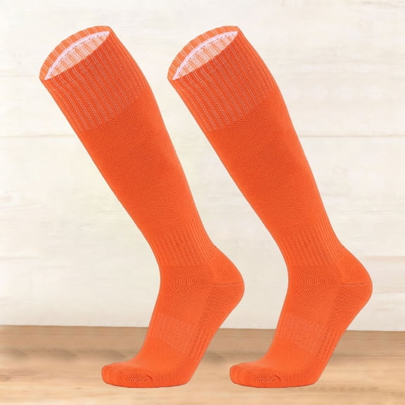 Cushioned Kids Knee High Football Socks Single Pair Tag Free Sweat Wicking Stretch Rib Top Multi Bright Color Compression Sports Socks for Teenagers 7 To 17 Years Old Orange A